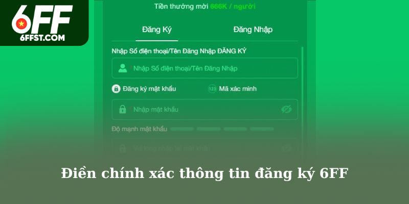 Điền chính xác thông tin đăng ký 6FF